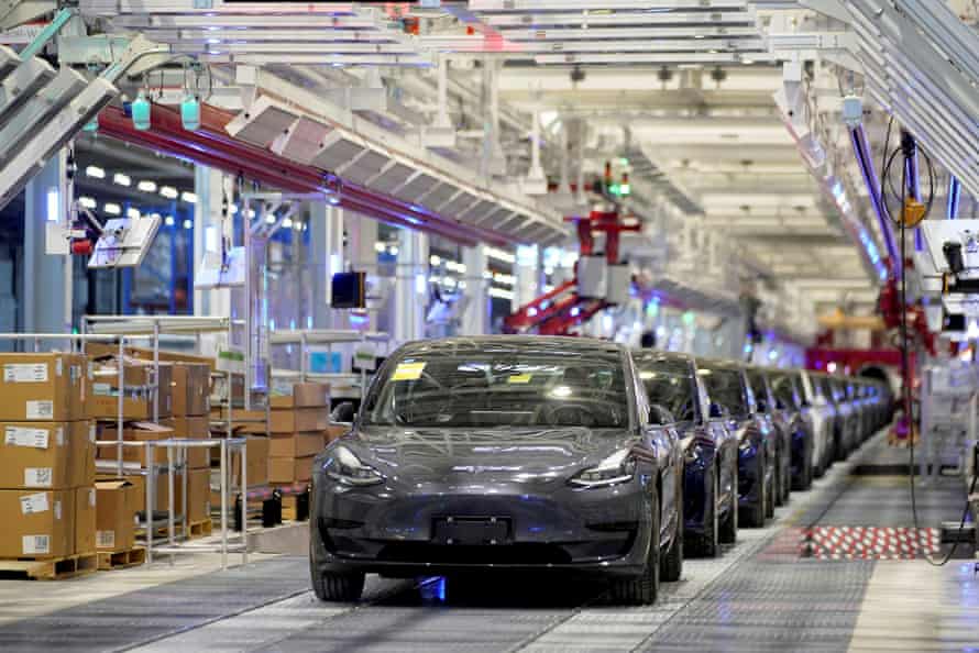 Teslas at the company’s Shanghai factory