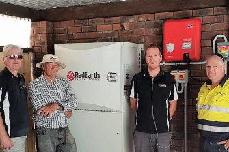 A RedEarth solar energy battery system  under a house.