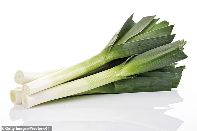 She recommends eating a leek (pictured) a day rather than an apple because they both turbo-charge your health and are wonderful for your skin