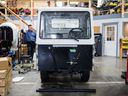 An electric truck sits on the assembly floor inside the Canadian Electric Vehicles Ltd. manufacturing facility in Parksville, British Columbia.