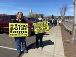Yakama Nation members Elaine Harvey (left) and her cousin Tina Antone say new solar developments in Klickitat County will displace land where they can find three different types of roots.