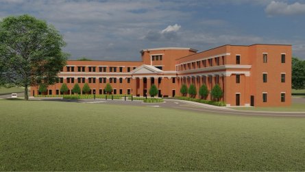 A rendering shows the planned Smart Communities and Innovation Building on the University of Alabama campus. The building will house the Alabama Mobility and Power (AMP) Initiative, designed to meet the needs of the booming electric vehicle market. The initiative grew out of a relationship among UA, Alabama Power and Mercedes-Benz U.S. International. (contributed)