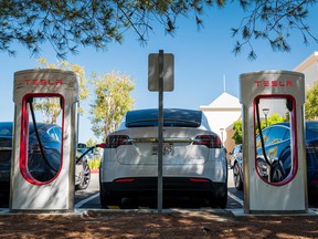 A Tesla charging station in California.