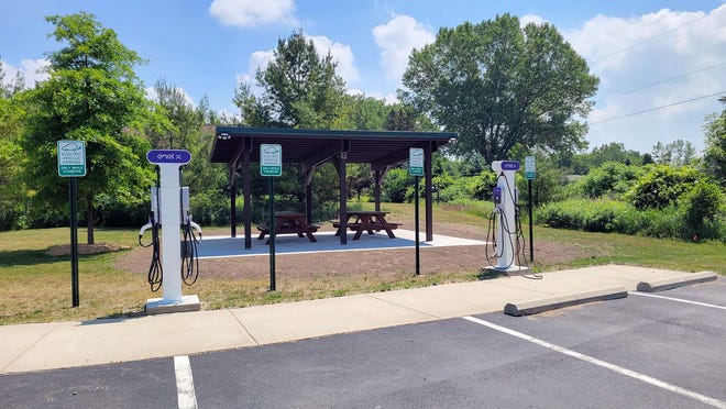 The Outdoor Discovery Center's new electric vehicle charging stations can charge four vehicles at once.