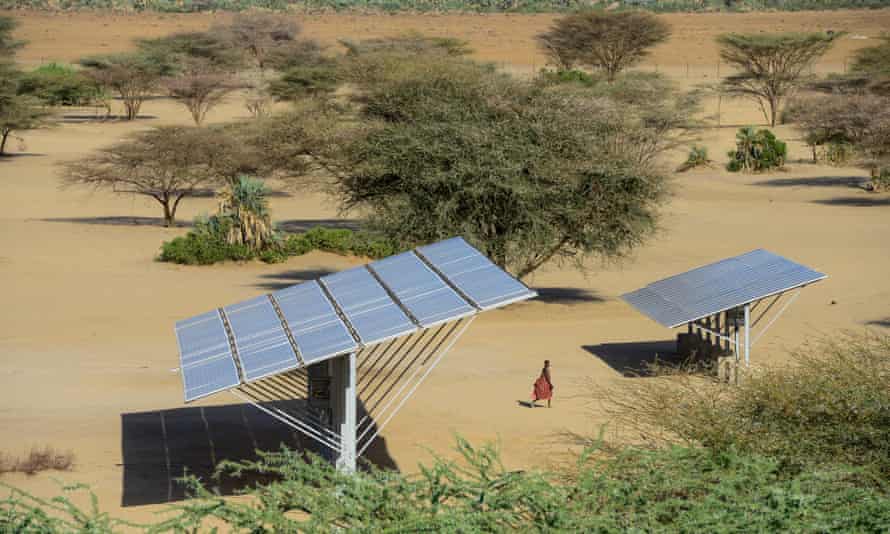 Water is pumped by solar-powered pump in Kenya