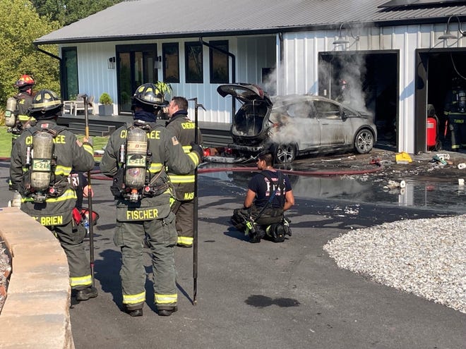 Cherokee County Fire and Emergency Services personnel put out a Chevrolet Bolt fire on Sept. 13.