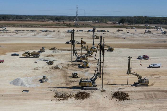 Machinery at the Tesla factory under construction in Austin, Texas