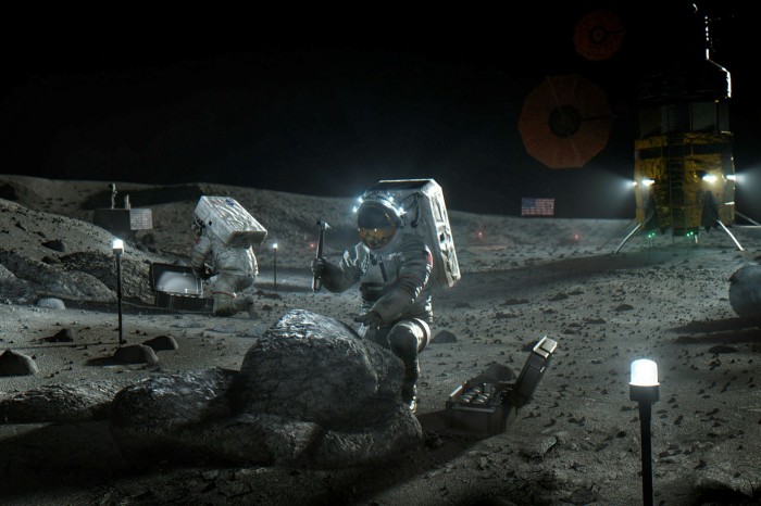An illustration by Nasa depicts Artemis astronauts on the Moon as envisaged by a new Nasa programme